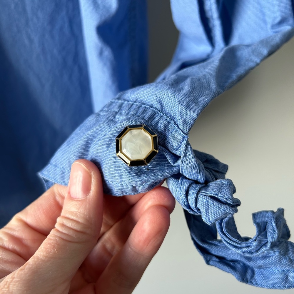No. 21 blue button front bow tie long sleeve top - Picture 7 of 8